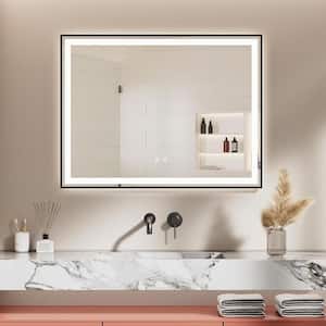 36 in. W x 30 in. H Rectangular Framed LED Light with 3 Color and Anti-Fog Wall Mounted Bathroom Vanity Mirror in Black