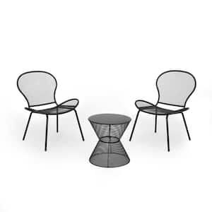 Nevada Matte Black 3-Piece Metal Outdoor Patio Conversation Set