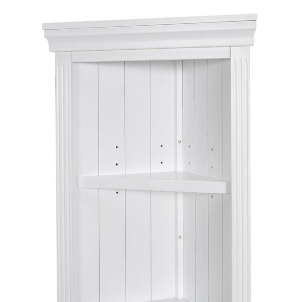 Harper & Bright Designs 83.4 in. Tall White Wood 5-Shelf Corner Accent Bookcase with LED Light, Adjustable Shelves ZJR007AAK