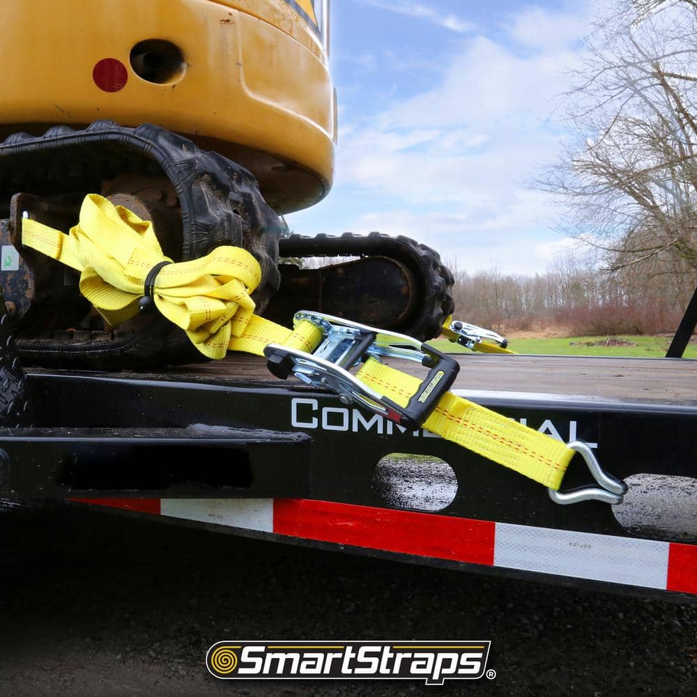 Yellow 30 ft. Heavy-Duty Ratchet Tie Down Strap with J-Hook