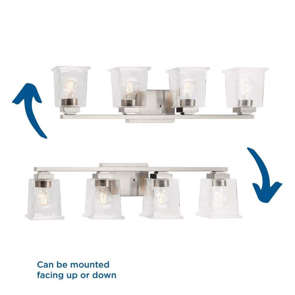 Gilmour Brushed Nickel 4-Light Vanity with Clear Glass Shades