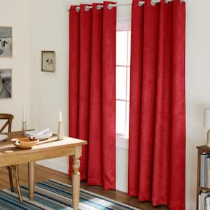 Lustre Chili Red Solid Woven Room Darkening Grommet Top Curtain, 52 in. W x 96 in. L (Set of 2)