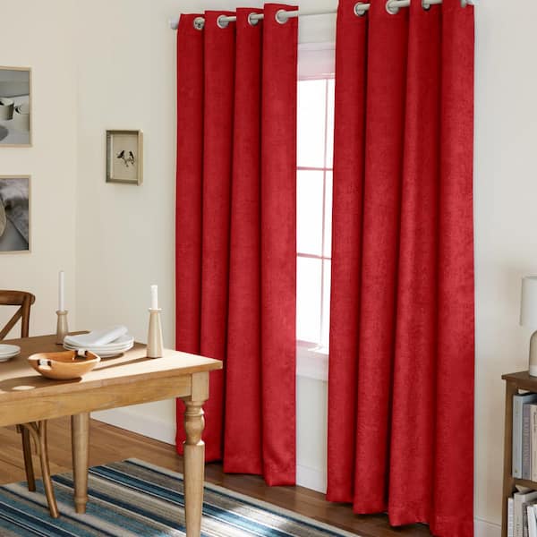 EXCLUSIVE HOME Lustre Chili Red Solid Woven Room Darkening Grommet Top Curtain, 52 in. W x 96 in. L (Set of 2)