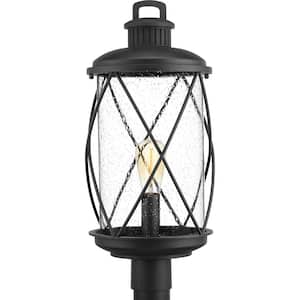 Hollingsworth Collection 1-Light Textured Black Clear Seeded Glass Farmhouse Outdoor Post Lantern Light