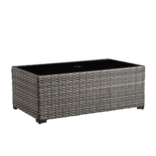 Thintime Rectangular Gray Wicker Outdoor Patio with Umbrella Hole Table