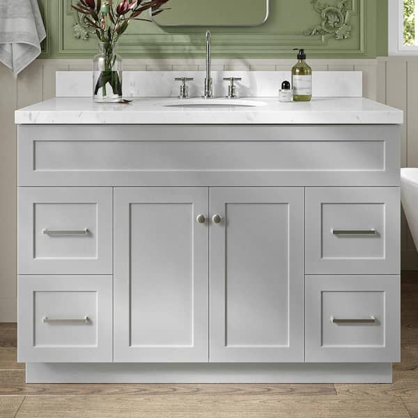 Hamlet 48.25 in. W x 22 in. D x 36 in. H Single Sink Freestanding Bath Vanity in Grey with Carrara White Quartz Top