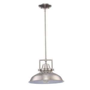 Wilhelm 12 in. 1-Light Brushed Nickel Industrial Farmhouse Pendant Light Fixture with Metal Shade