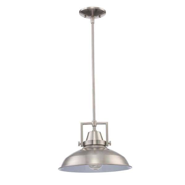 to uger dobbelt honning Hampton Bay Wilhelm 12 in. 1-Light Brushed Nickel Industrial Farmhouse Pendant  Light Fixture with Metal Shade L4927-12 BN - The Home Depot