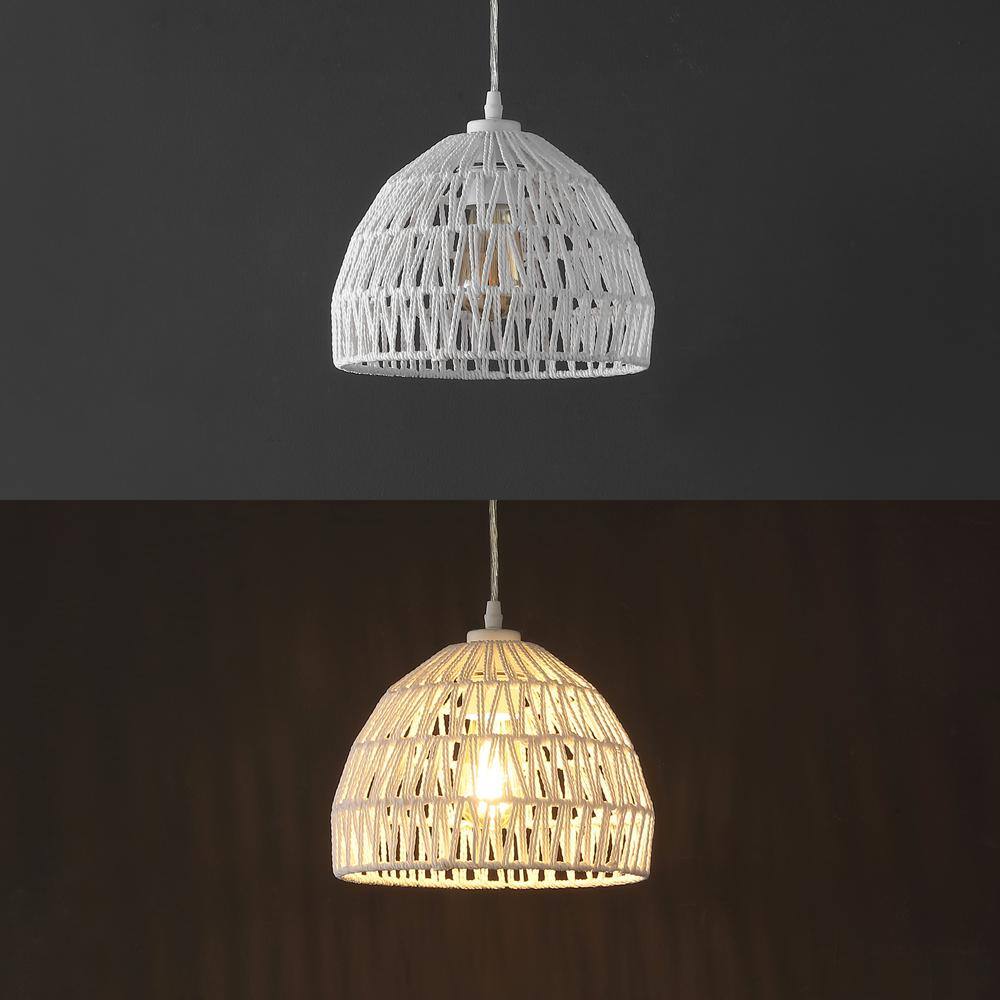 Campana 10.25" White Woven Rope and Iron LED Pendant Light