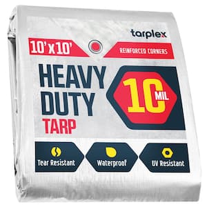 Tarplex 10 ft. x 10 ft. White Heavy-Duty Tarp 10 mil Poly, Waterproof, UV Resistant for Patio Pool Cover Roof Tent