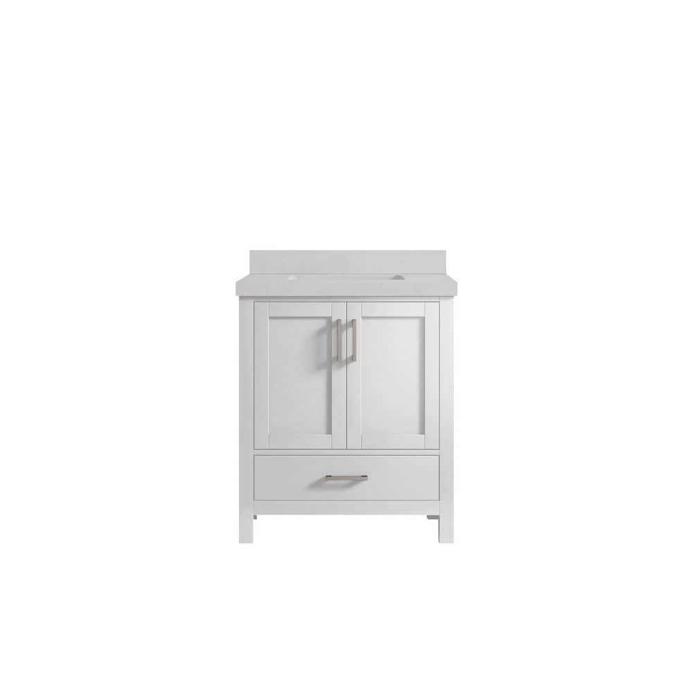 Malibu 30 in. W x 22 in. D x 36 in. H Bath Vanity in White with 2 in. Carrara Quartz Top price history on PriceWatchPro