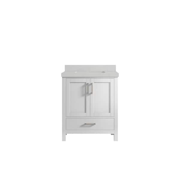 Willow Collections Malibu 30 in. W x 22 in. D x 36 in. H Bath Vanity in White with 2 in. Carrara Quartz Top