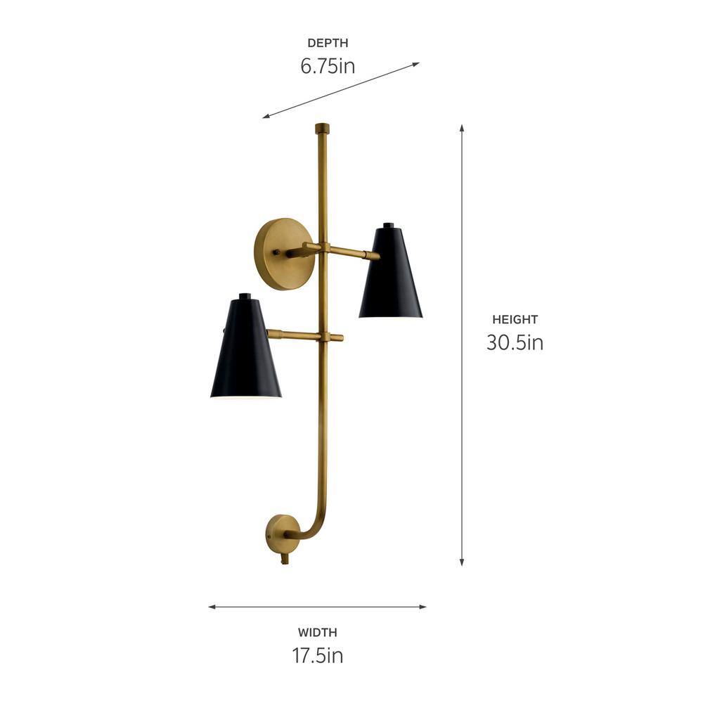 Sylvia Black and Brass 2-Light Wall Sconce