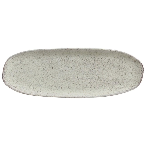 PORTO BRASIL 14.17 in. Pistache Teal Stoneware Shallow Oval Platter Large Organic (Set of 4)