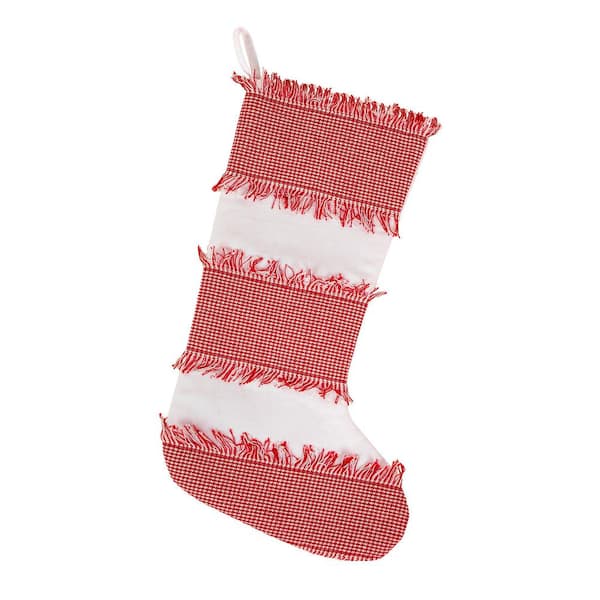18 in. Red Plaid HGTV Home Collection Cotton Stocking with Ric-Rac Edging