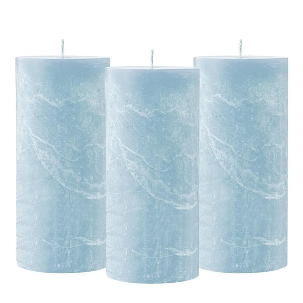 Blue Unscented Smokeless Dripless Wax Single Wick Pillar Candle 3-Pack