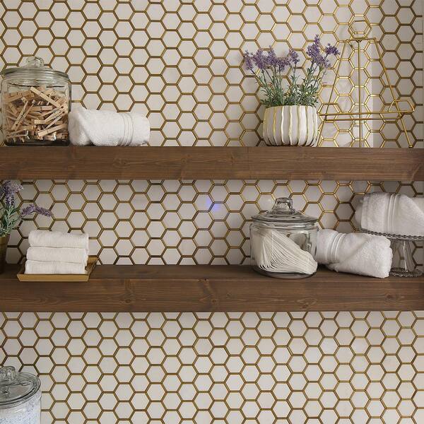 Jeffrey Court      Karats White 10.625 in. x 11.125 in. x 8 mm Hexagon Natural Stone/Metal Wall and Floor Mosaic Tile