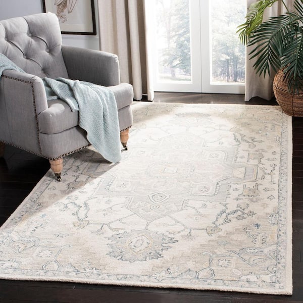 Micro-Loop Ivory/Beige 5 ft. x 8 ft. Floral Medallion Area Rug