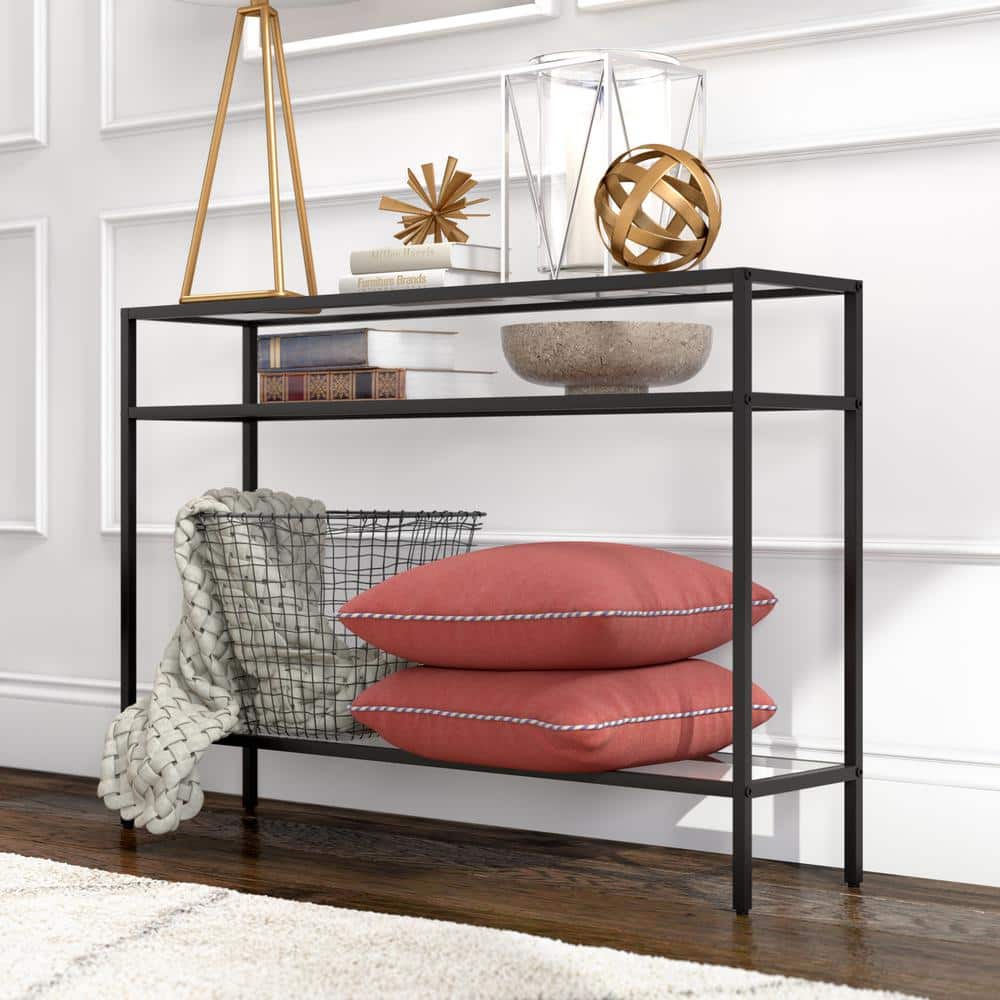 Siviline 42'' Blackened Bronze Glass Console Table with Storage