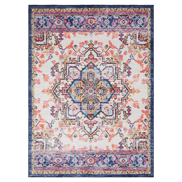 GlowSol Blue/Orange 8 ft. x 10 ft. Boho Vintage Medallion Area Rug LS ...