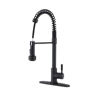 Spring Single Handle Pull Down Sprayer Kitchen Faucet with Pull Out Spray Wand High Arc Brass in Matte Black