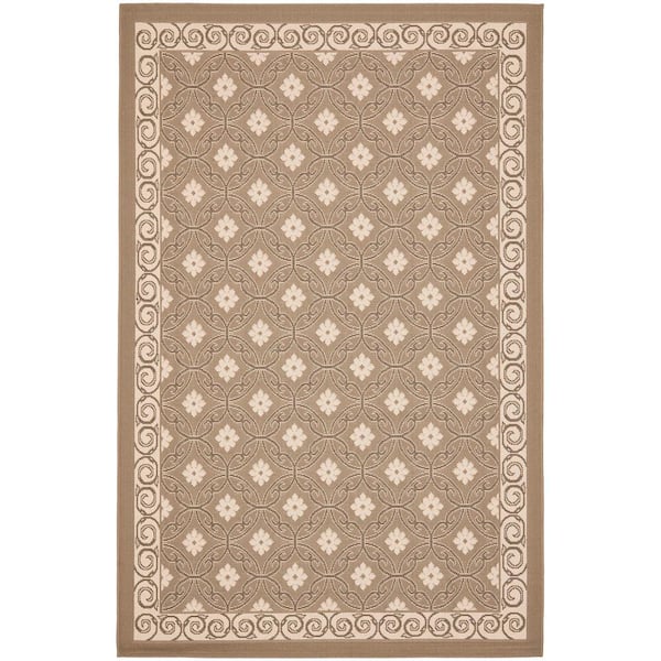 Courtyard Dark Brown/Beige 7 ft. x 10 ft. Border Indoor/Outdoor Patio  Area Rug