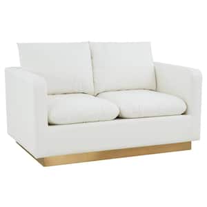 Nervo 56 in. White Mid-Century Modern Upholstered Faux Leather 2-Seat Loveseat with Gold Frame