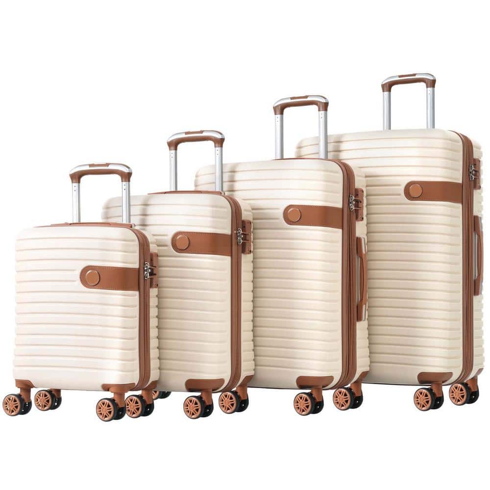 4-Piece Brown Expandable Luggage Sets, ABS Hardshell Luggage Set Suitcase S