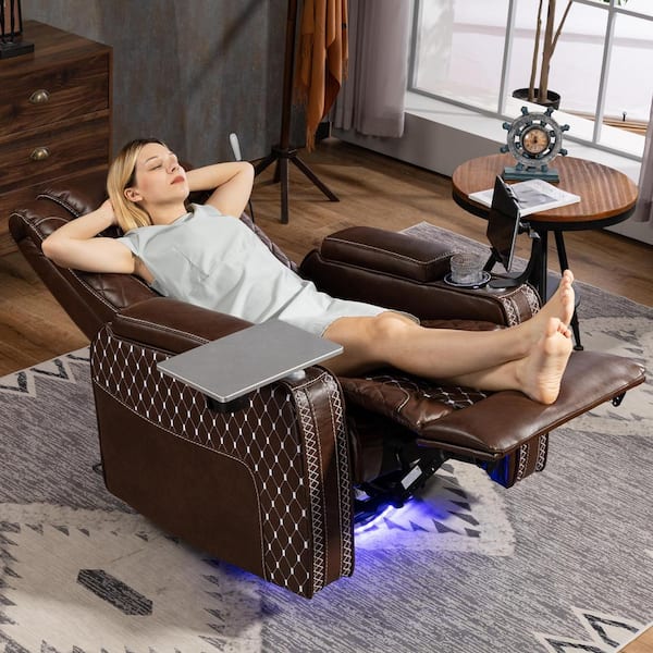 Luxury Zero Gravity Recliner with Smart Controls, Storage Compartments, and Adjustable Laptop/Tablet Trays - Brown