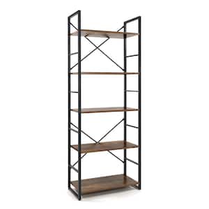 63 in. Rustic Oak 5 Tier Shelves, 24 in. Width Free Standing Shelf, Bookcase Shelf Storage Organizer