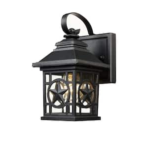 Texas Star 1-Light Small Black Outdoor Wall Light Fixture with Seeded Glass