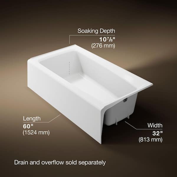 Mendota 60 in. x 32 in. Alcove Soaking Bathtub with Right-Hand Drain in White