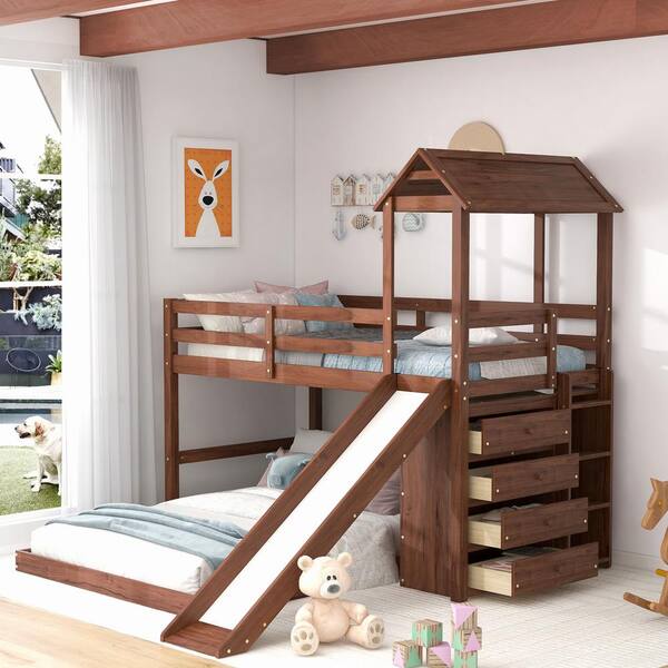 Full size bunk shop bed with slide