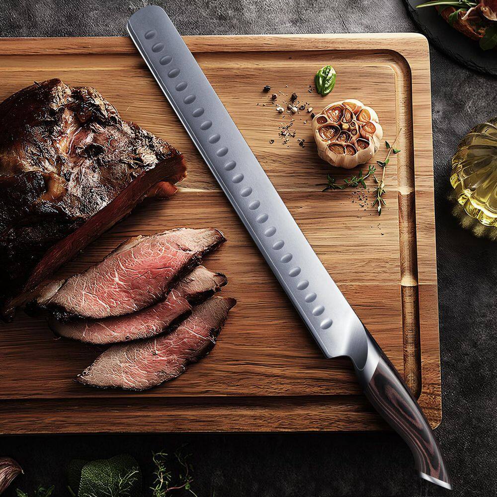 12 in. Japanese Full Tang High Carbon Steel Slicing Carving Knife with Pakkawood Handle, Razor Sharp Brisket Knive - Thumbnail 2