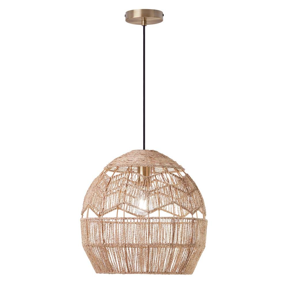 16" Bronze and Hemp LED Bowl Pendant Light