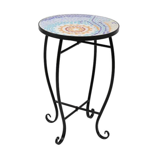 Karl home Metal and Ceramic Tile Mosaic Patio Side Table