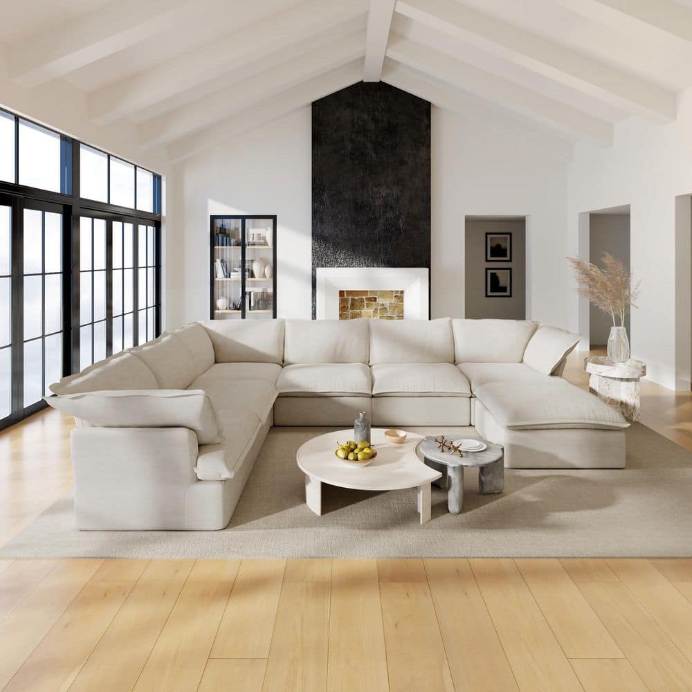 162.9 in. Oversized 7-Piece Flared Arm Linen Feather Modular Free Combination Sectional Sofa with Storage Ottoman Beige price history on PriceWatchPro