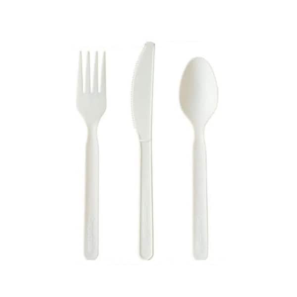 White Neutral Disposable Compostable Heavy-duty Cutlery Set Fork Spoons Knives 300-Pieces Per Case