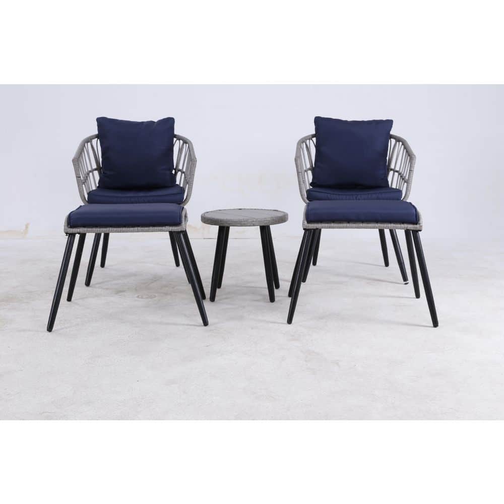 5 Pieces Wicker Patio Conversation Set, Furniture Set with Blue Cushions for Garden price history on PriceWatchPro
