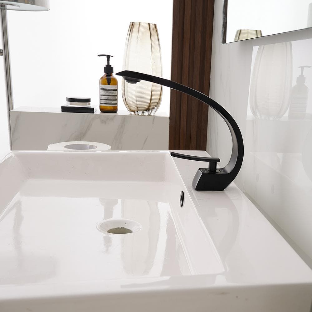 Matte Black Single Handle Mid Arc Bathroom Faucet
