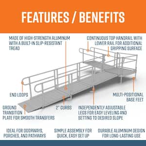 PATHWAY 20 ft. L-Shaped Aluminum Wheelchair Ramp Kit with Solid Surface Tread, 2-Line Handrails and 4 ft. Turn Platform