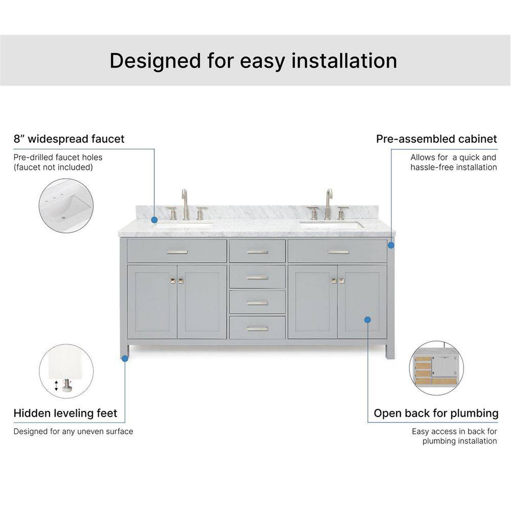 Grey Double Freestanding Vanity with White Marble Top