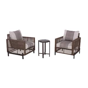 3-Piece All Weather Aluminum Outdoor Bistro Set, 13 in. Dia Faux Wood Top Round Table and 2 Woven Chair with Cushion,