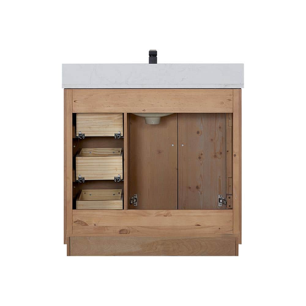 Cicero 36" Light Brown Fir Wood Vanity with White Stone Top
