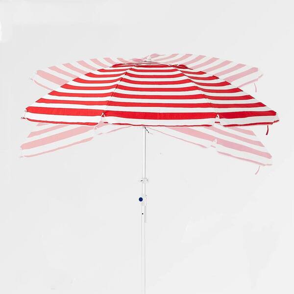 Dyiom 6.5 ft. Beach Umbrella Portable Outdoor Patio Sun Shelter Red/White