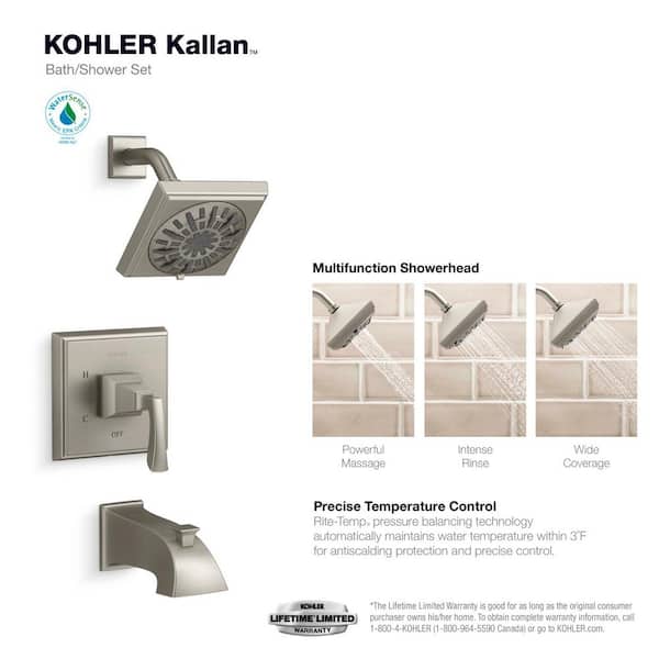 Kallan Rite-Temp Single-Handle 1-Spray Tub and Shower Faucet in Vibrant Brushed Nickel (Valve Included)