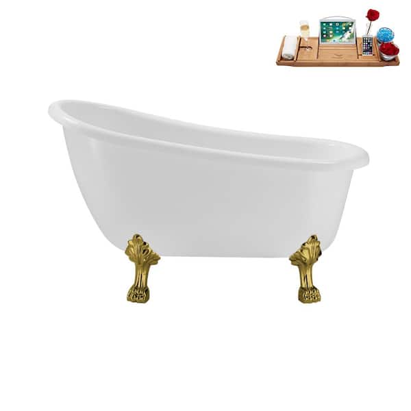 Streamline 53 in. Acrylic Clawfoot Non-Whirlpool Bathtub in Glossy White with Glossy White Drain And Polished Gold Clawfeet