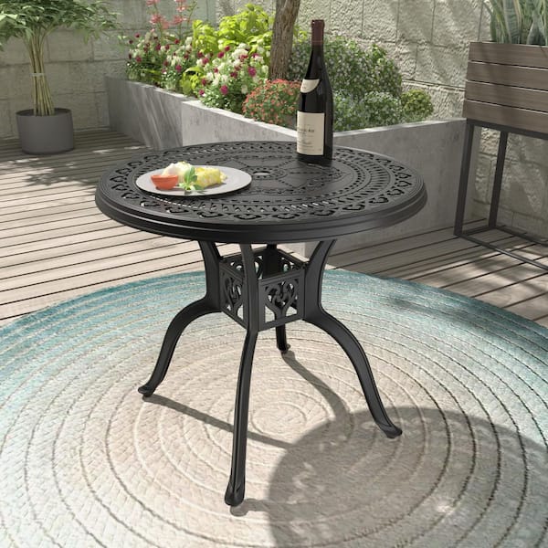 31.5 in. Black Round Cast Aluminum Outdoor Dining Table