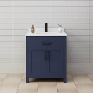 Beckett 30 in. W x 22 in. D x 35 in. H Single Sink Bathroom Vanity in Dark Blue with Carrara Cultured Marble Top