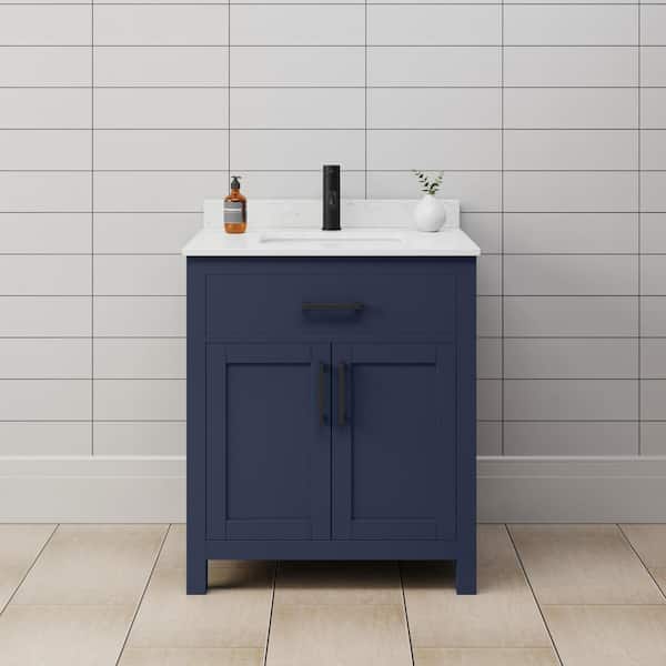Beckett 30 in. W x 22 in. D x 35 in. H Single Sink Bathroom Vanity in Dark Blue with Carrara Cultured Marble Top